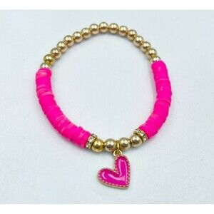 Women Flat Beads Pink Bracelet With Metal Gold Color Beads White Girls